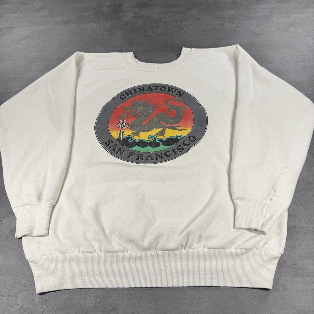 Vintage 80s San‎ Francisco Chinatown Crewneck Sweatshirt M/L USA Skate Dragon